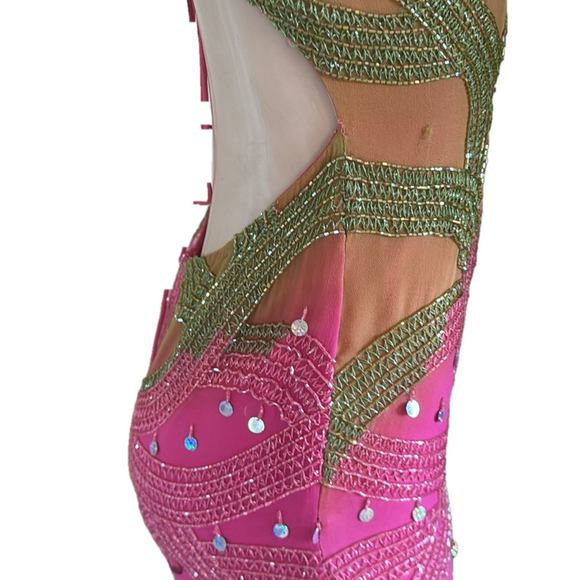 Neon Pink/Green Prom Dress Long Beaded Dress - Picture 6 of 15